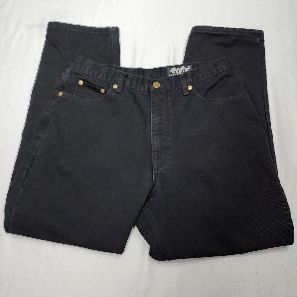 Eddie Bauer Flannel Lined Jeans Women Sz 14P Black Boyfriend Mom Denim Cabincore